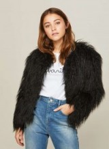 Miss Selfridge Black Mongolian Faux Fur Coat / shaggy winter coats