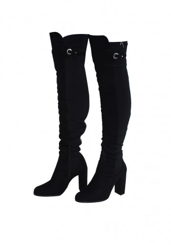AX PARIS BLACK OVER THE KNEE BOOTS WITH SILVER ZIP DETAIL