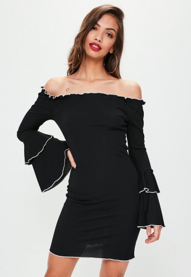 Missguided black ribbed contrasting trim dress #lbd #bardot #dresses