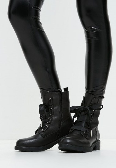 missguided black ribbon lace up biker boots - flipped