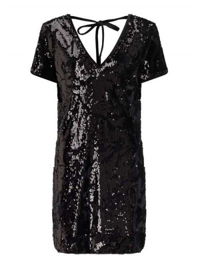 Miss Selfridge Black Sequin Velour Dress / shimmering t-shirt party dresses / shiny lbd - flipped