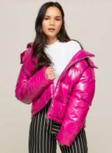 Miss Selfridge Pink Wet Look Puffer Jacket / high shine padded jackets