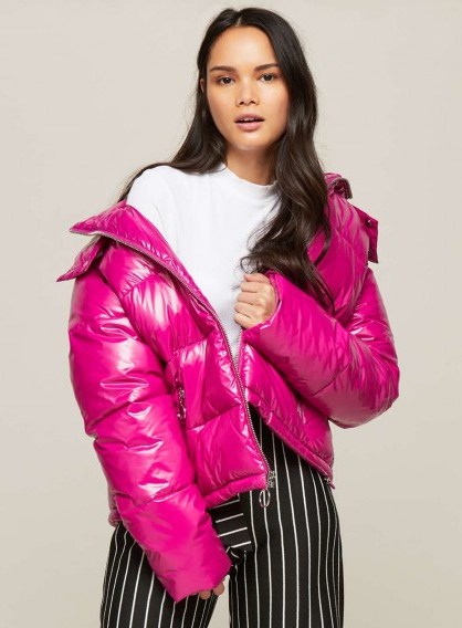 Miss Selfridge Pink Wet Look Puffer Jacket / high shine padded jackets - flipped