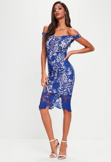 Missguided blue lace bardot midi dress #evening #party #glamour - flipped