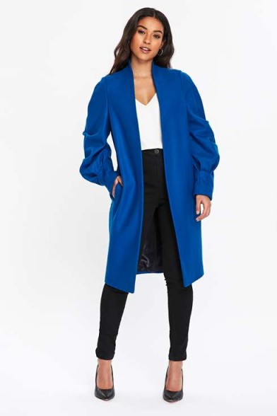 WALLIS Blue Pleat Sleeve Coat