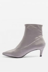 BONBON Kitten Heel Boots ~ grey stretch satin boot