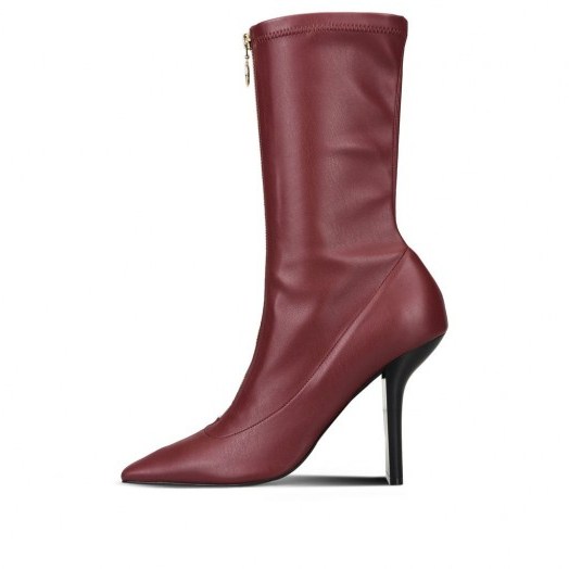 Stella McCartney Bordeaux Matt Alter Nappa High Ankle Boots | dark red pointed toe boot - flipped
