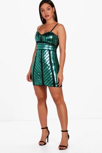boohoo Boutique Gigi Sequin Strappy Bodycon Dress #green #party #dresses #sequins - flipped