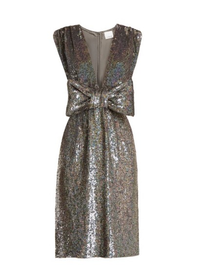 ASHISH Bow-front sequin-embellished sleeveless dress | silver impact dresses | sequins | bling fashion