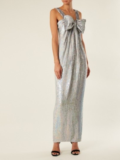 ASHISH Bow-front sequin-embellished square-neck dress | silver sequinned dresses - flipped