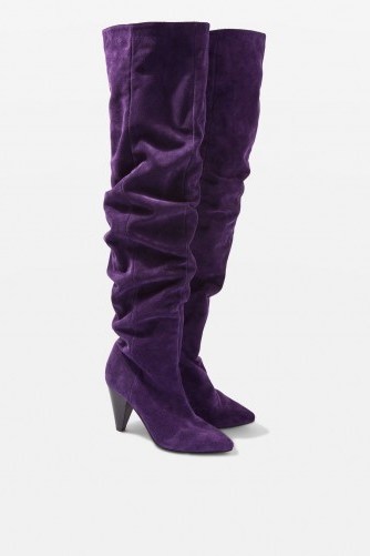 Topshop Boxer Purple High Leg Boots | slouchy cone heel boots | winter footwear - flipped