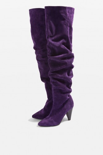 Topshop Boxer Purple High Leg Boots | slouchy cone heel boots | winter footwear