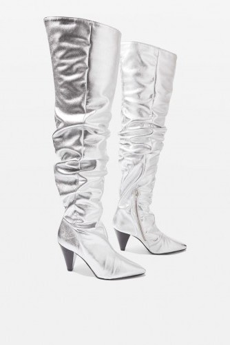 Topshop BRAVE Studded Boots ~ silver metallic cone heel boot - flipped