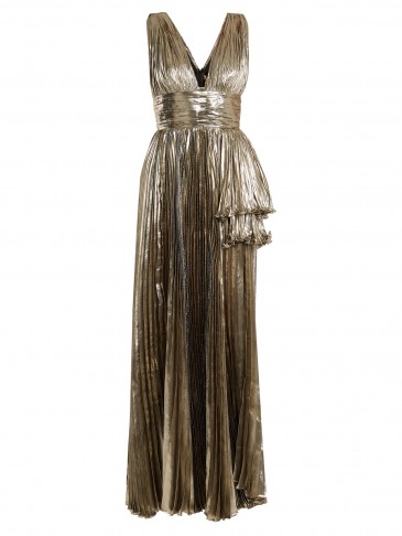 MARIA LUCIA HOHAN Briella pleated lamé gown / shiny silver metallic gowns