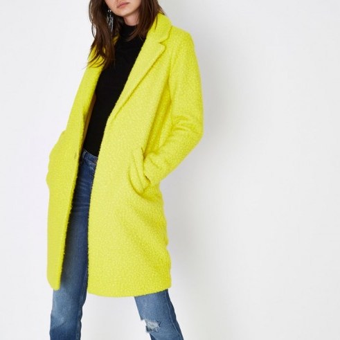 river island bright yellow textured coat – brightly coloured coats - flipped