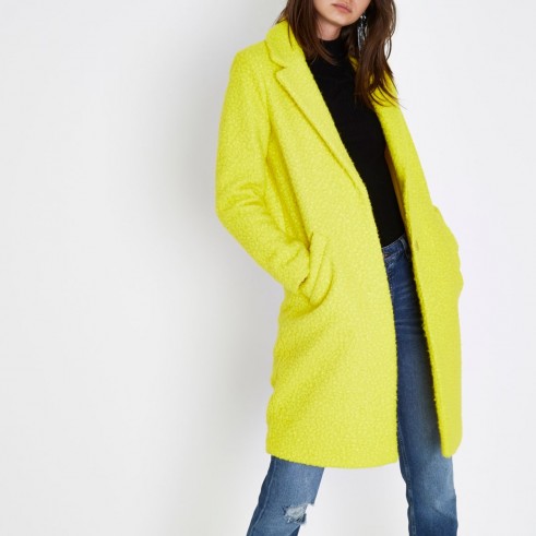 river island bright yellow textured coat – brightly coloured coats
