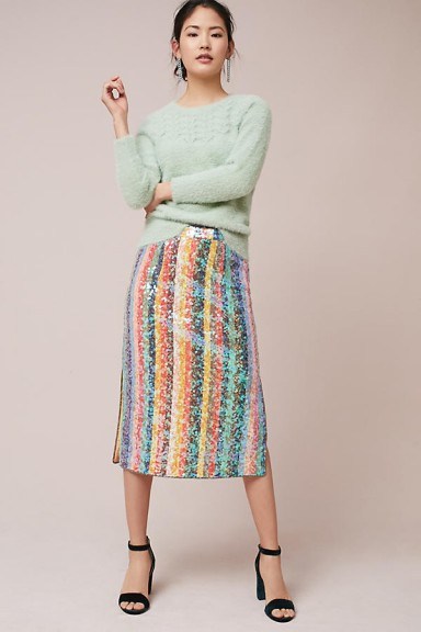 Maeve Brix Sequined Palette Skirt / rainbow sequin midi skirts - flipped