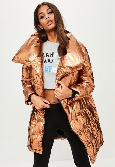 missguided bronze metallic padded jacket – glamorous winter coats - flipped