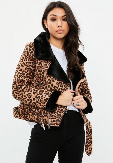 missguided brown animal print aviator jacket – glamorous leopard prints - flipped