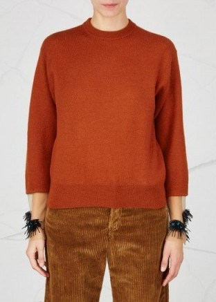 TOGA PULLA Brown embellished wool blend jumper ~ jumpers with sheer decorated cuffs - flipped