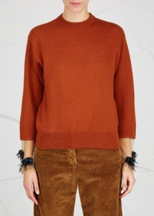 TOGA PULLA Brown embellished wool blend jumper ~ jumpers with sheer decorated cuffs