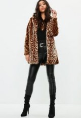 missguided brown leopard print coat ~ glam animal print faux fur coats