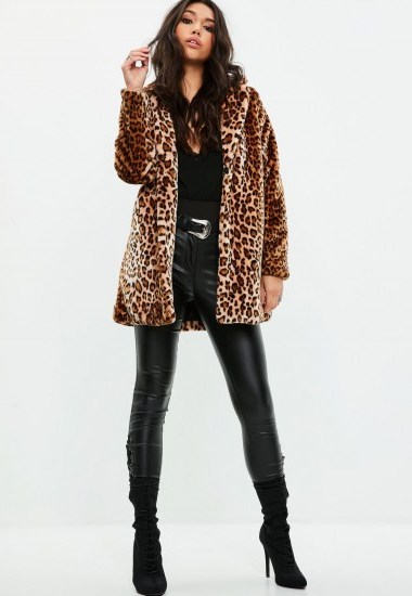 missguided brown leopard print coat ~ glam animal print faux fur coats - flipped