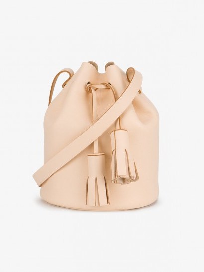Building Block Bucket Tassel Shoulder Bag ~ pale peach leather bags - flipped