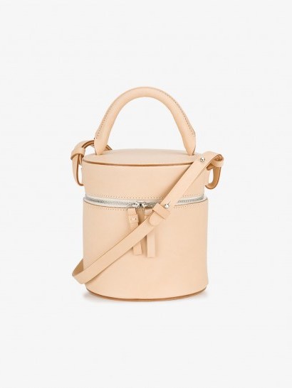 Building Block Drum Shoulder Bag – pale peach leather bags – small round handbags - flipped