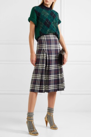BURBERRY Pleated checked wool midi skirt | check print skirts