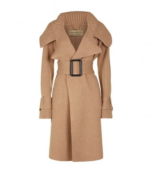 Burberry Ribbed Collar Coat ~ camel-brown knitted coats ~ winter luxe - flipped