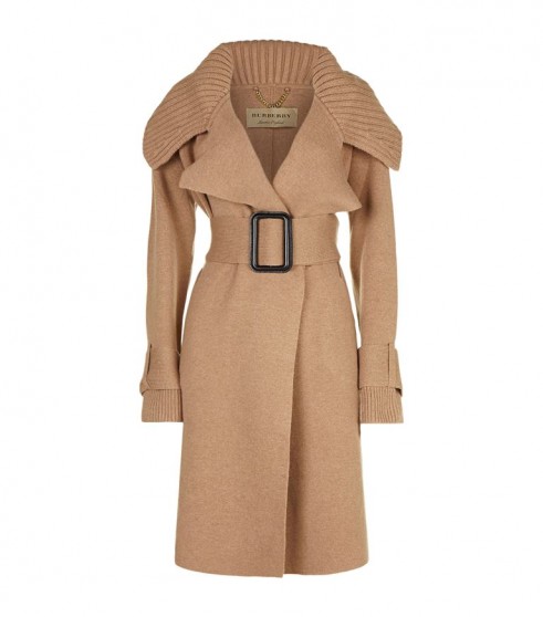 Burberry Ribbed Collar Coat ~ camel-brown knitted coats ~ winter luxe