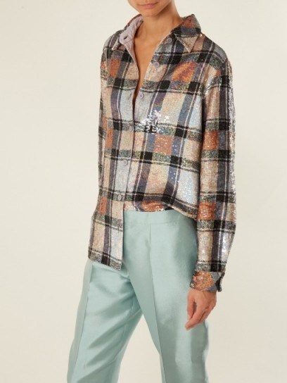 ASHISH Button-down checked sequin-embellished shirt | statement shirts | sequinned fashion - flipped