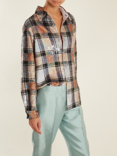 ASHISH Button-down checked sequin-embellished shirt | statement shirts | sequinned fashion