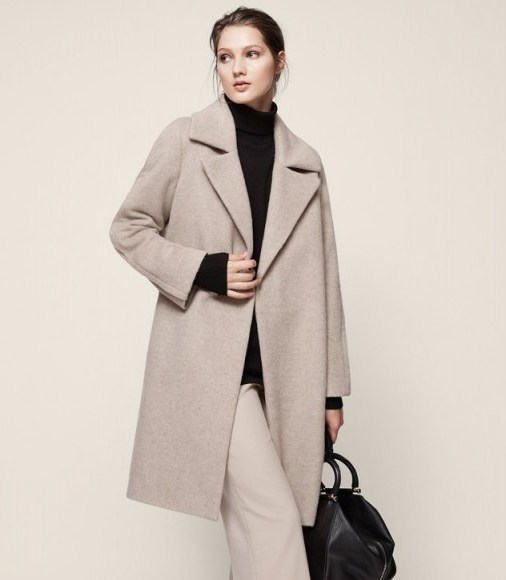 REISS CABE WIDE LAPEL COAT PARCHMENT / chic classic style winter coats - flipped