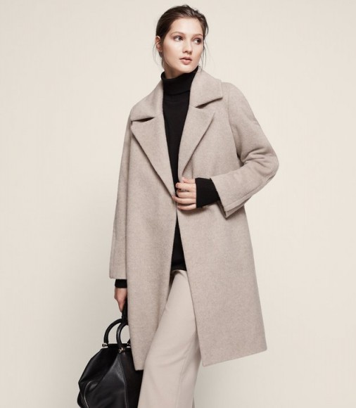 REISS CABE WIDE LAPEL COAT PARCHMENT / chic classic style winter coats