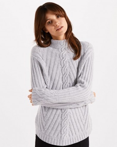 JIGSAW CABLE CUFF JUMPER ~ pale grey jumpers - flipped