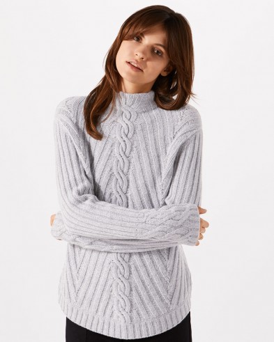 JIGSAW CABLE CUFF JUMPER ~ pale grey jumpers