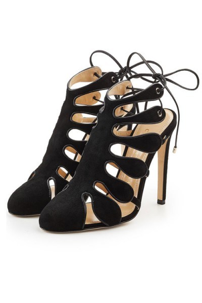 CHLOE GOSSELIN Calico Suede Pumps – black cut out high heels - flipped