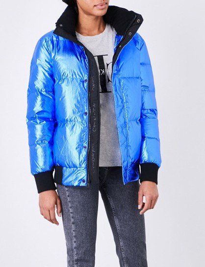 CALVIN KLEIN Ohara metallic puffer jacket ~ metallic blue padded jackets - flipped