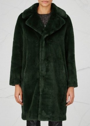STAND Camille dark green faux fur jacket | stylish winter coats - flipped