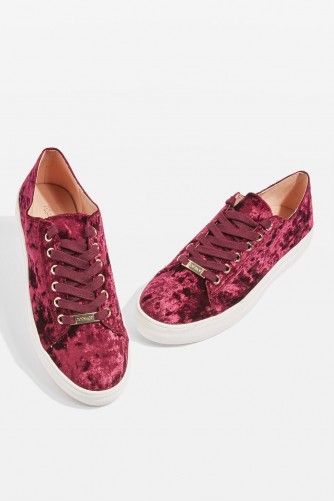 Topshop CARAMEL Velvet Trainers | burgundy sneakers | sports luxe | sporty flats