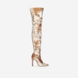 EGO Carey Stiletto Over The Knee Long Boot In Nude Velvet | luxe style boots