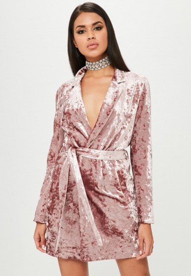 carli bybel x missguided pink crushed velvet wrap dress | plunge front dresses | plunging neckline - flipped