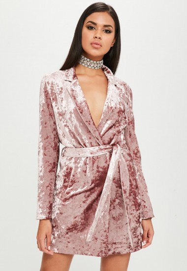 carli bybel x missguided pink crushed velvet wrap dress | plunge front dresses | plunging neckline