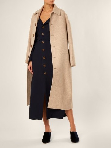 KHAITE Carolina single-breasted wool coat ~ classic beige coats - flipped