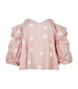 Caroline Constas Gabriella Blouse ~ pink off shoulder ruffle sleeve blouses ~ star prints