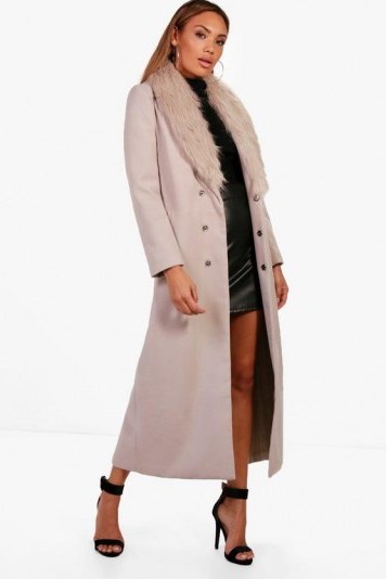 boohoo Caroline Maxi Faux Fur Collar Wool Look Coat ~ longline winter coats - flipped