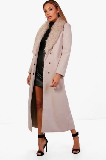 boohoo Caroline Maxi Faux Fur Collar Wool Look Coat ~ longline winter coats
