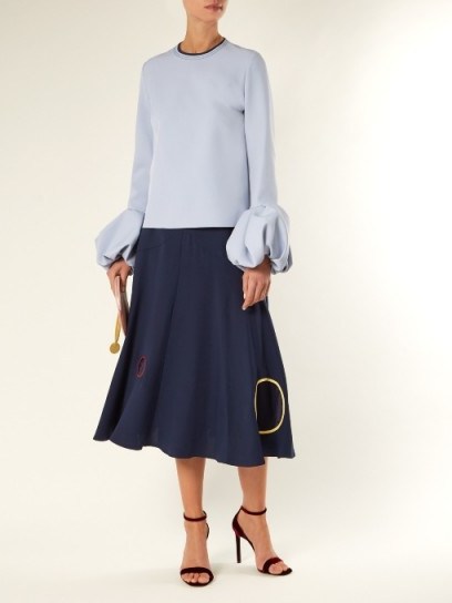 ROKSANDA Carson circle reverse-appliqué silk skirt ~ navy fluted hem midi skirts - flipped